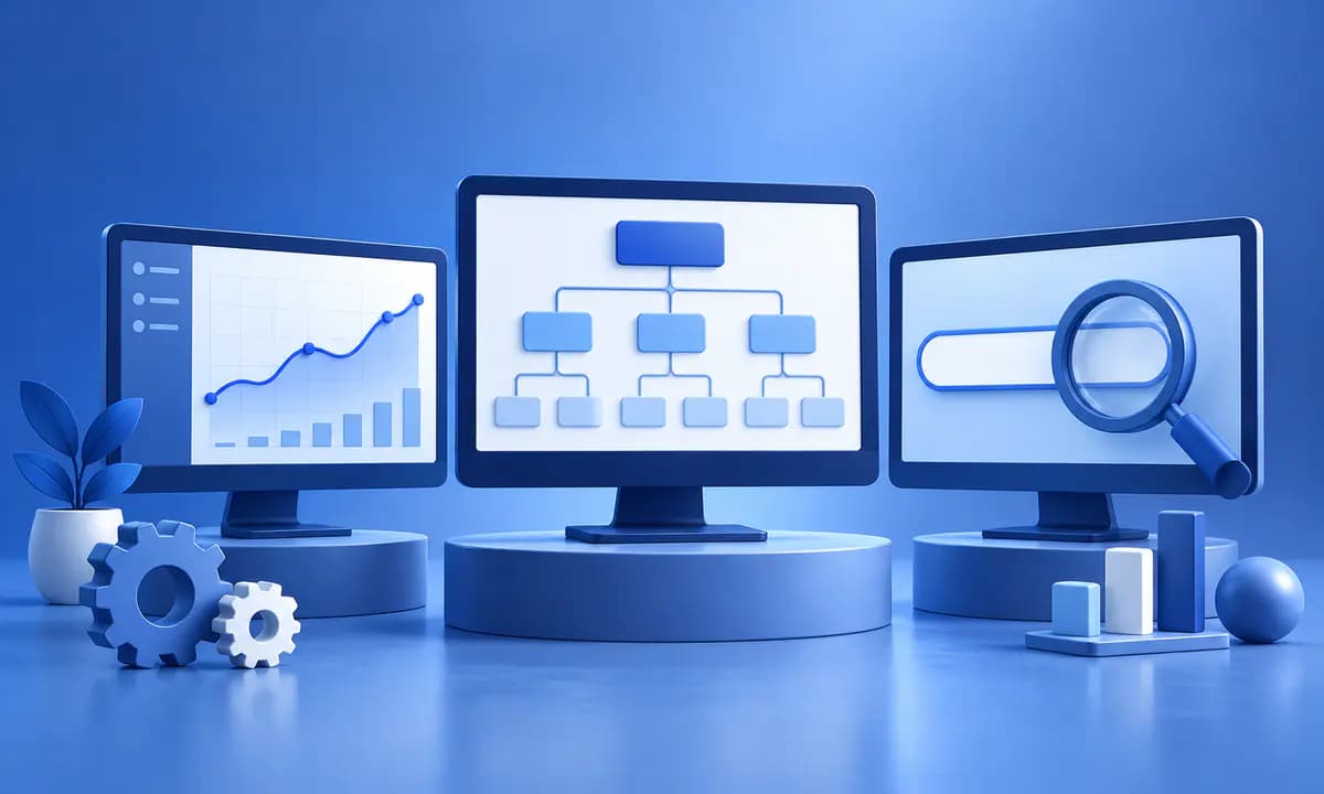 Trois écrans illustrant les usages complémentaires des outils SEO.