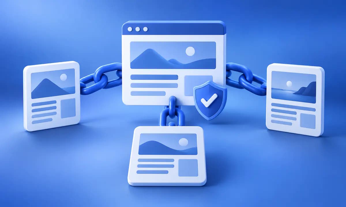 Pages éditoriales reliées à une page de référence et protégées par un bouclier.