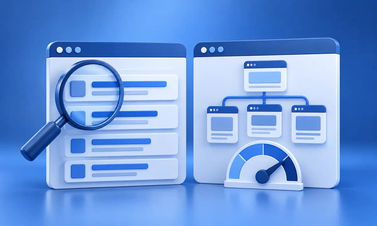 Deux rapports de crawl comparant lignes de contrôle et architecture de site.