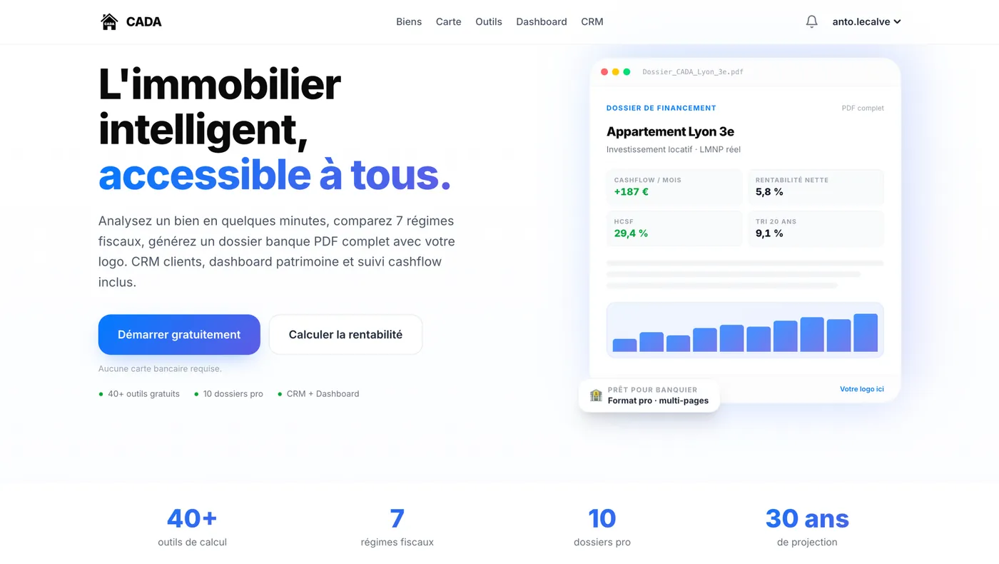 Page d'accueil du site de CADA Immo