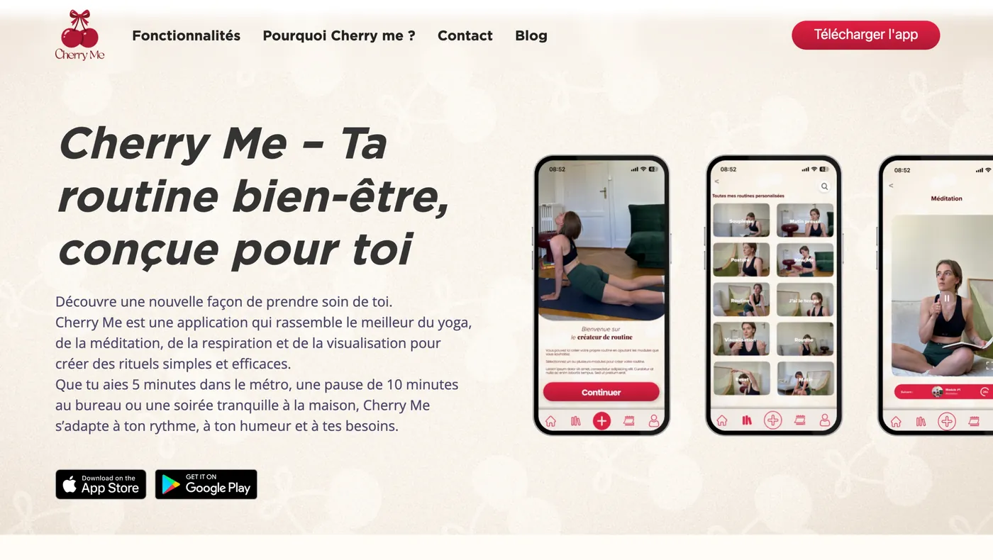 Page d'accueil du site de Cherry Me