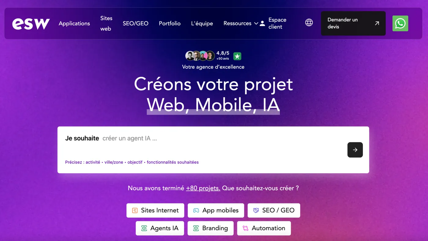 Page d'accueil du site de Easyweb