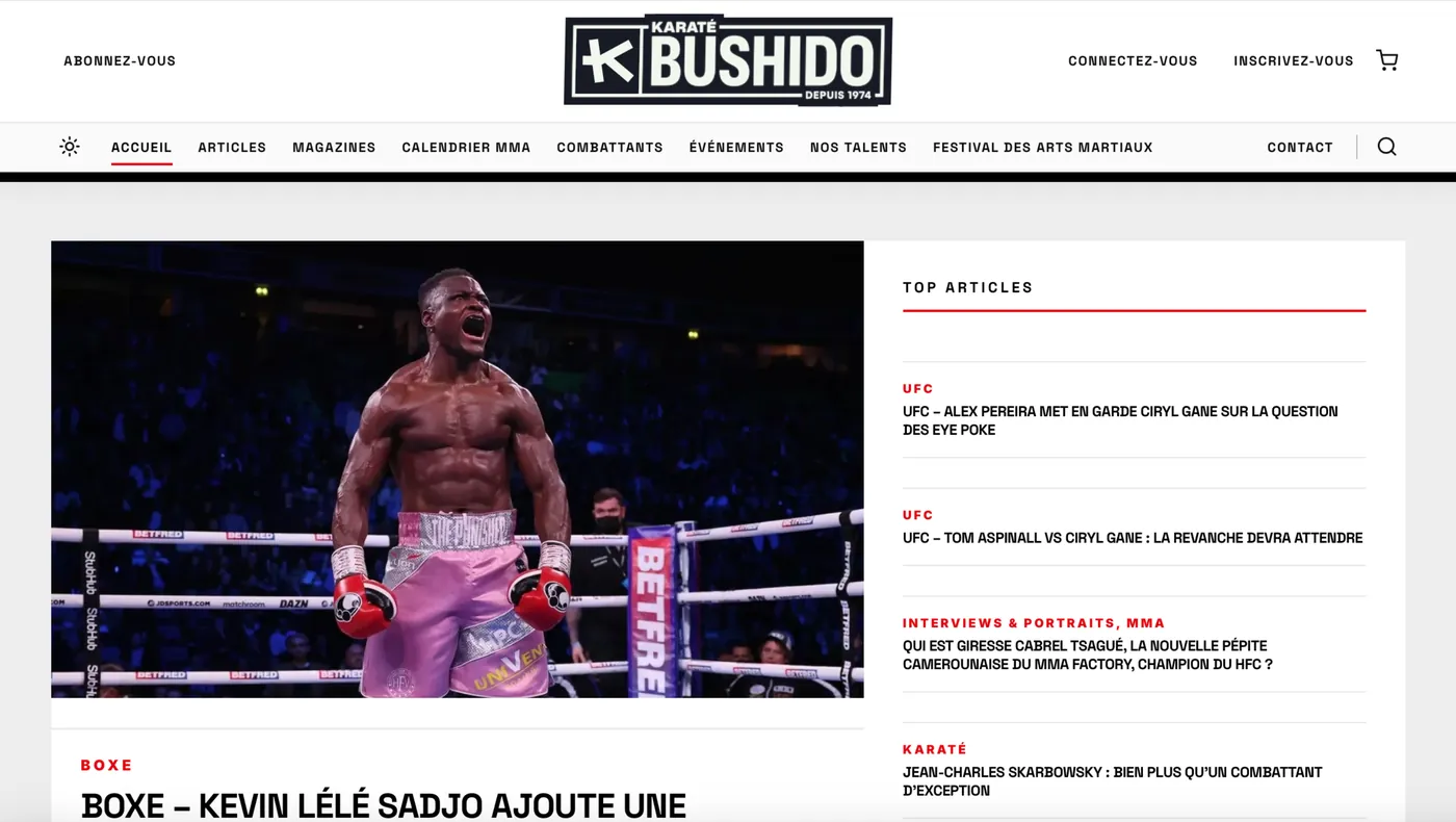 Page d'accueil du site de Karaté Bushido