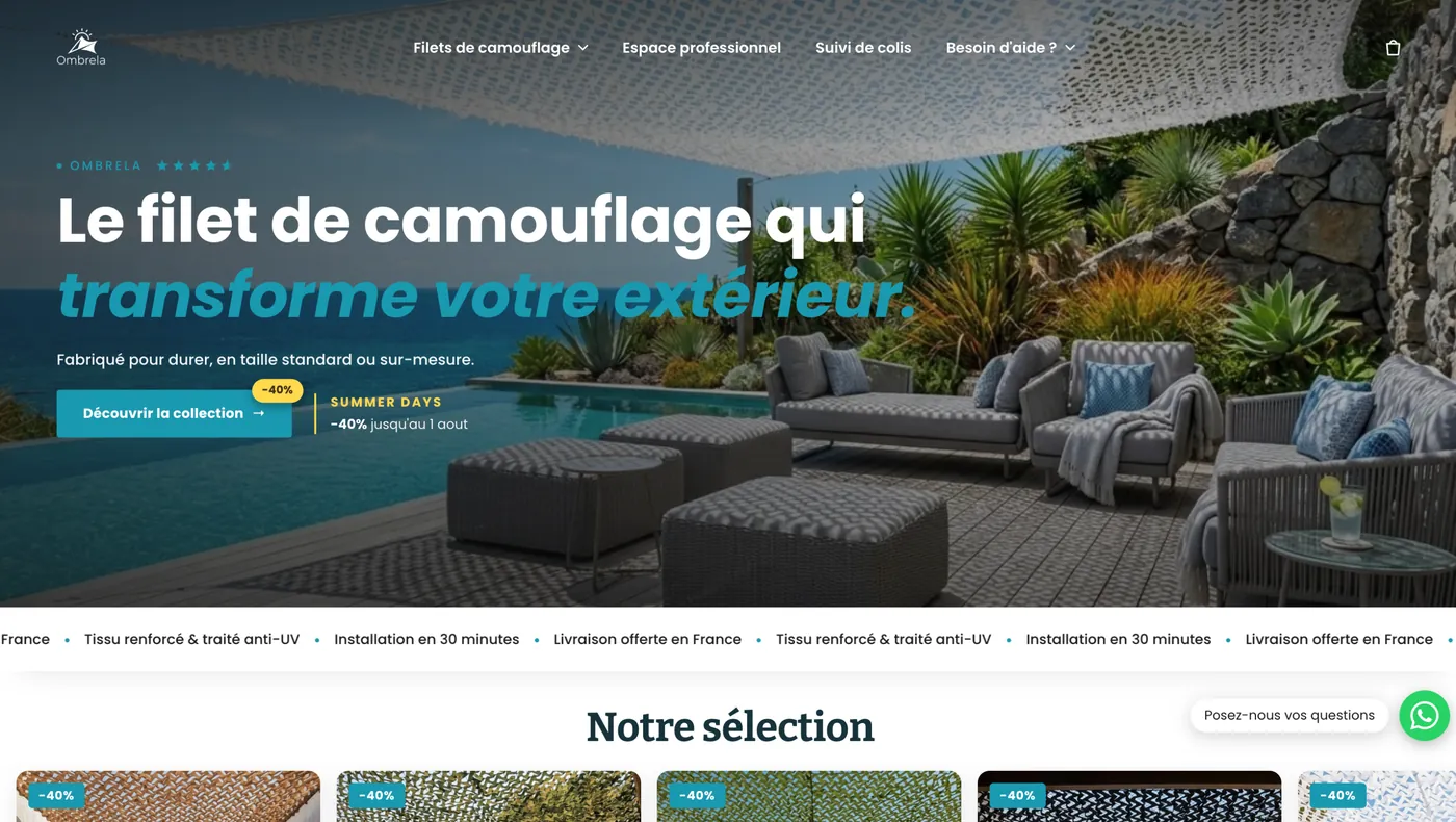 Page d'accueil du site de Ombrela