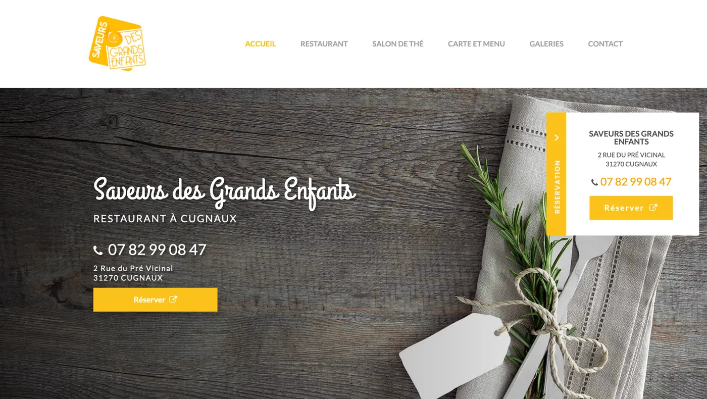 Page d'accueil du site de Saveurs des Grands Enfants